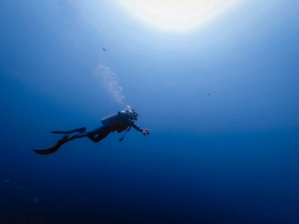 person swimming under water photography
