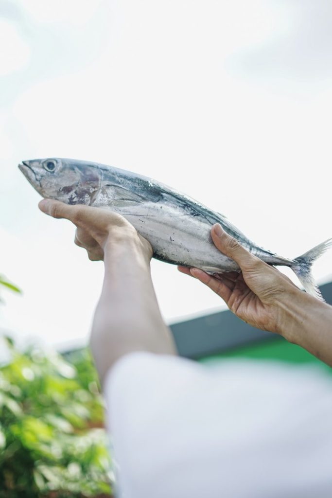 A person holding a fish in their hand