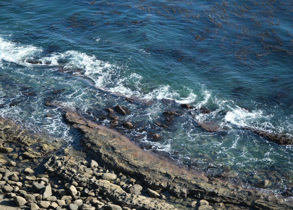 Waves crashing on a rocky shore